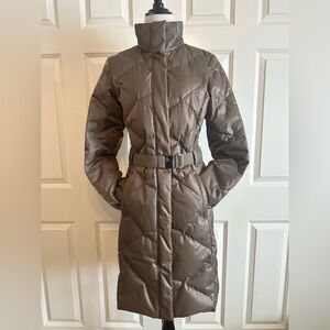 The North Face Women's Quilted Champagne Gold Belted Puffer Coat
